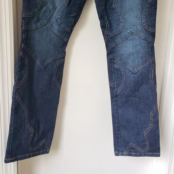 Azzure blue jeans with gold contrast stitch design - Picture 6 of 16